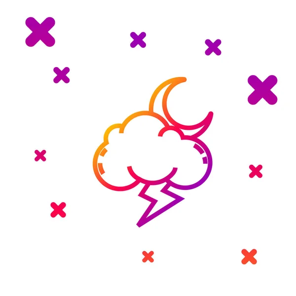 Línea de color Icono de tormenta aislado sobre fondo blanco. Nube con rayo y signo de luna. Icono del tiempo de tormenta. Gradiente formas dinámicas aleatorias. Ilustración vectorial — Vector de stock