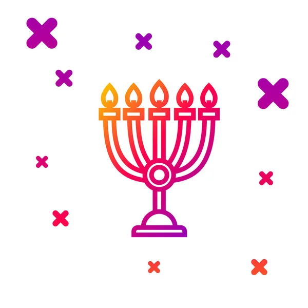 Färg linje Hanukkah menorah ikon isolerad på vit bakgrund. Hanukkah traditionell symbol. Helgreligion, judisk ljusfestival. Lutande slumpmässiga dynamiska former. Vektor Illustration — Stock vektor