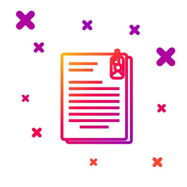 Renk çizgisi dosya ve ataç simgesi beyaz arkaplanda izole edildi. Kontrol listesi simgesi. İş konsepti. Kademeli rastgele dinamik şekiller. Vektör İllüstrasyonu