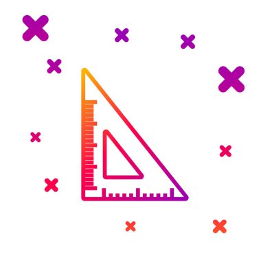 Renk çizgisi üçgen cetvel simgesi beyaz arkaplanda izole edildi. Düz sembol. Geometrik sembol. Kademeli rastgele dinamik şekiller. Vektör İllüstrasyonu