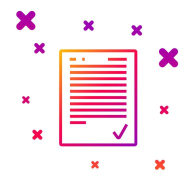 Beyaz arkaplanda işaretleme simgesi izole edilmiş renk satırı sınav kağıdı. Sınav kağıdı, sınav ya da araştırma konsepti. Sınav ya da sınav. Kademeli rastgele dinamik şekiller. Vektör İllüstrasyonu