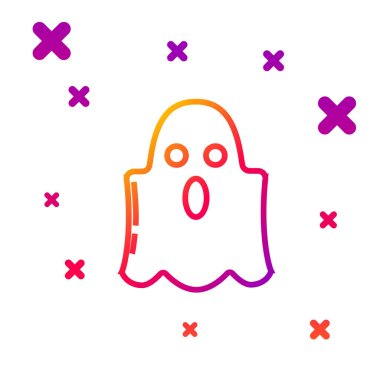 Hayalet simgesi beyaz arkaplanda izole edildi. Mutlu Cadılar Bayramı Partisi. Kademeli rastgele dinamik şekiller. Vektör İllüstrasyonu