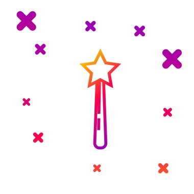 Renk çizgisi Sihirli değnek simgesi beyaz arkaplanda izole edildi. Yıldız şeklinde sihirli aksesuar. Sihirli güç. Kademeli rastgele dinamik şekiller. Vektör İllüstrasyonu