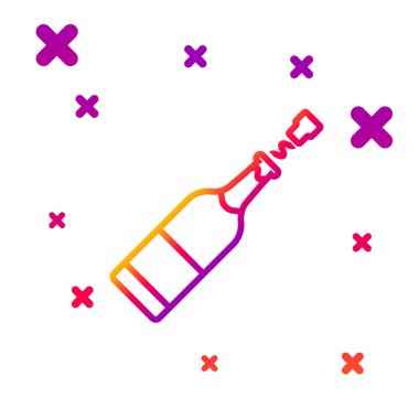 Beyaz arka planda izole edilmiş renkli şampanya şişesi ikonu. Kademeli rastgele dinamik şekiller. Vektör İllüstrasyonu