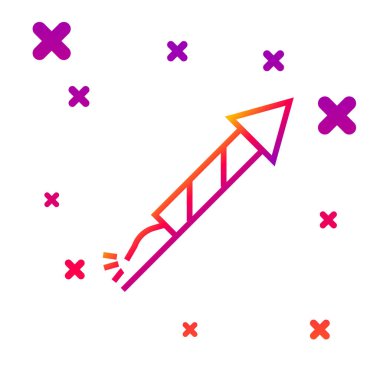 Beyaz arkaplanda renk çizgisi Firework roket simgesi izole edildi. Eğlence partisi anlayışı. Patlayıcı havai fişek sembolü. Kademeli rastgele dinamik şekiller. Vektör İllüstrasyonu