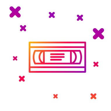 Beyaz arkaplanda izole edilmiş renkli Vhs video kaset simgesi. Kademeli rastgele dinamik şekiller. Vektör İllüstrasyonu