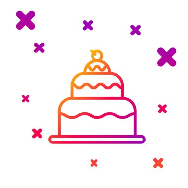 Beyaz arkaplanda renk çizgisi Kek simgesi izole edildi. Doğum günün kutlu olsun. Kademeli rastgele dinamik şekiller. Vektör İllüstrasyonu