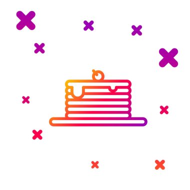 Renkli krep yığını simgesi beyaz arkaplanda izole edildi. Şerbetli ve kirazlı fırın. Kahvaltı konsepti. Kademeli rastgele dinamik şekiller. Vektör İllüstrasyonu