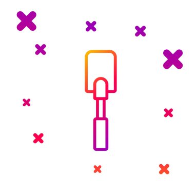 Beyaz arkaplanda izole edilmiş renk çizgisi Spatula simgesi. Mutfak spatula ikonu. Bbq spatula işareti. Barbekü ve ızgara aleti. Kademeli rastgele dinamik şekiller. Vektör İllüstrasyonu