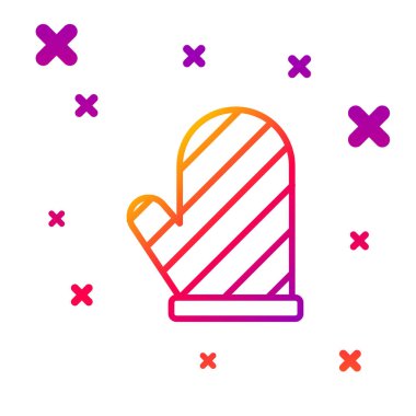 Beyaz arkaplanda renk çizgisi fırın simgesi izole edildi. Mutfak tutacağı işareti. Yemek eldiveni. Kademeli rastgele dinamik şekiller. Vektör İllüstrasyonu