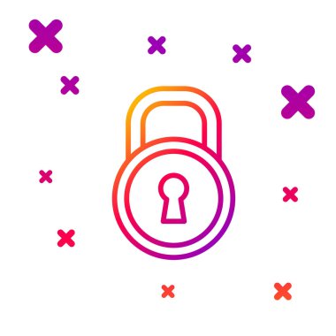 Renk çizgisi Kilit simgesi beyaz arkaplanda izole edildi. Asma kilit işareti. Güvenlik, güvenlik, koruma, gizlilik kavramı. Kademeli rastgele dinamik şekiller. Vektör İllüstrasyonu