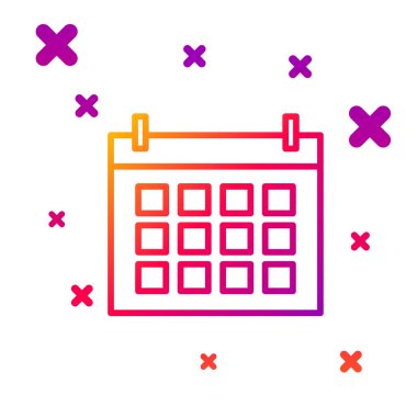 Renk çizgisi takvim simgesi beyaz arkaplanda izole edildi. Olay hatırlatma sembolü. Kademeli rastgele dinamik şekiller. Vektör İllüstrasyonu