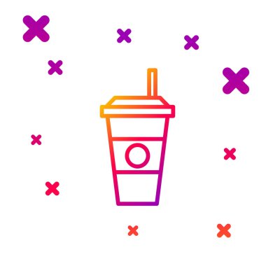 Renkli kahve fincanı simgesi beyaz arkaplanda izole edilmiş. Tek kullanımlık kahve bardağı ve sıcak kahve. Kademeli rastgele dinamik şekiller. Vektör İllüstrasyonu