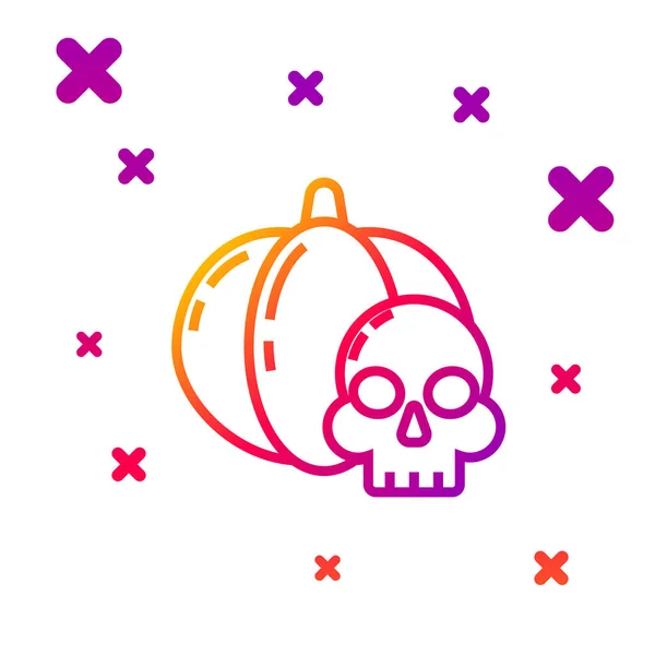 Color line Pumpkin and skull icon isolated on white background. Happy Halloween party. Gradient random dynamic shapes. Vector Illustration — Stock Vector