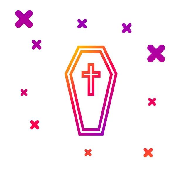 Цветная линия Гроб с христианским крестом икона изолированы на белом фоне. Счастливого Хэллоуина. Градиентные случайные динамические формы. Векторная миграция — стоковый вектор
