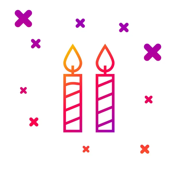 Línea de color Velas de pastel de cumpleaños icono aislado sobre fondo blanco. Gradiente formas dinámicas aleatorias. Ilustración vectorial — Vector de stock