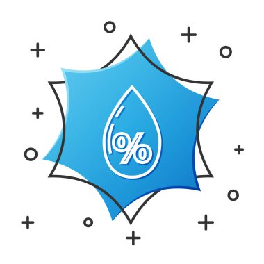 Beyaz çizgi su bırakma yüzdesi simgesi beyaz arkaplanda izole edildi. Nem analizi. Mavi altıgen düğmesi. Vektör İllüstrasyonu