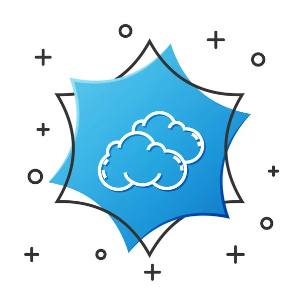 White line Cloud icon isolated on white background. Blue hexagon button. Vector Illustration — Stok Vektör