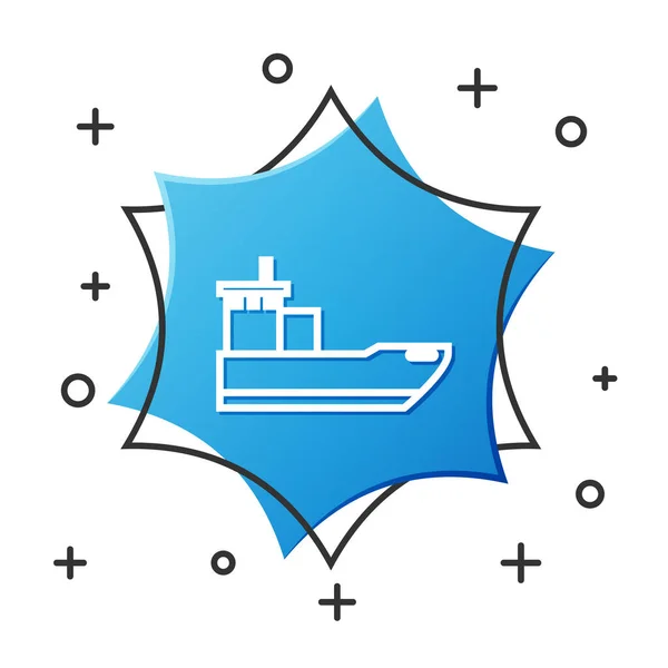 Vit linje Lastfartyg ikon isolerad på vit bakgrund. Blå hexagonknapp. Vektor Illustration — Stock vektor