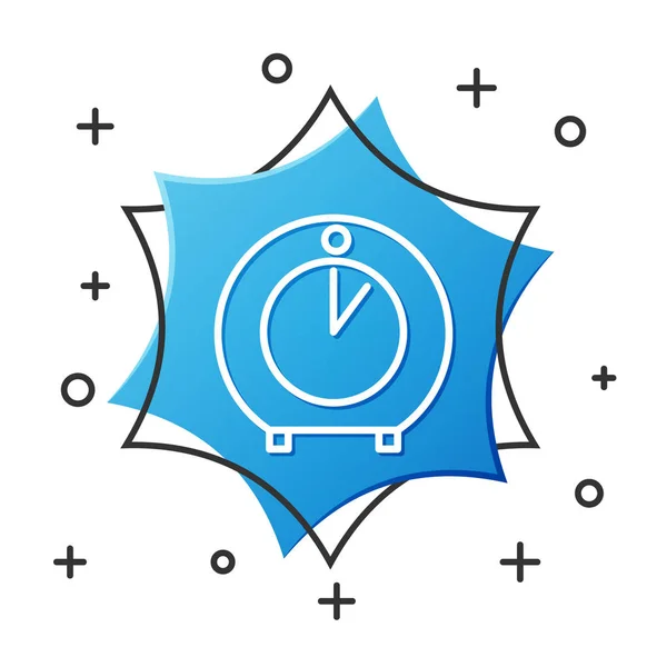 Fehér vonal Konyha időzítő ikon elszigetelt fehér háttér. Főzőeszköz. Kék hatszög gomb. Vektorillusztráció — Stock Vector