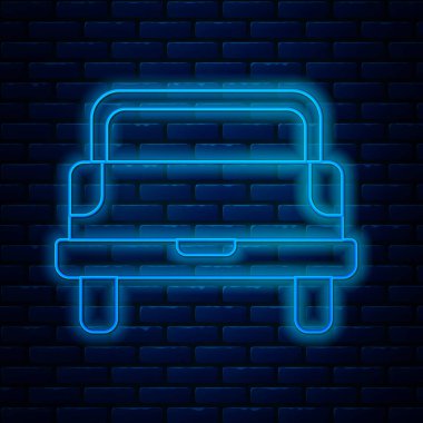 Parlayan neon hat kamyonet ikonu tuğla duvar arka planında izole edildi. Vektör İllüstrasyonu