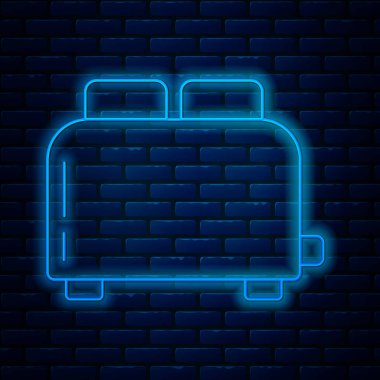 Duvarda izole edilmiş tost simgesi olan parlak neon hattı tost makinesi. Vektör İllüstrasyonu