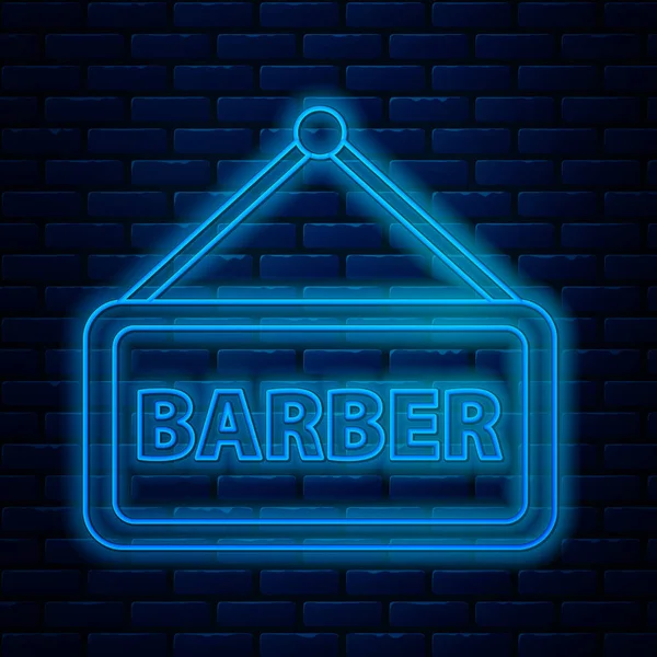 Glowing neon line Barbershop icon isolated on brick wall background. Hairdresser logo or signboard. Vector Illustration — Stock Vector