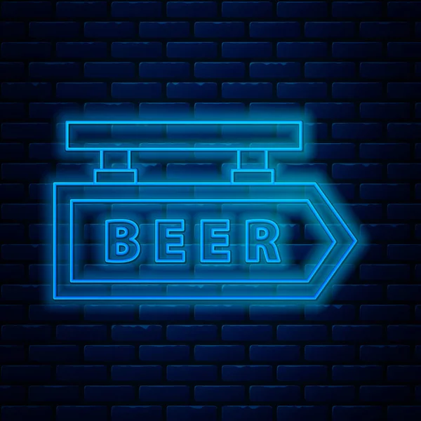 Glödande neon line Street skylt med inskription Öl ikon isolerad på tegel vägg bakgrund. Lämplig för reklam bar, café, pub, restaurang. Vektor Illustration — Stock vektor