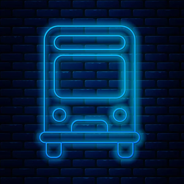 Ragyogó neon vonal Busz ikon elszigetelt téglafal háttér. Közlekedési koncepció. Buszos közlekedési tábla. Turizmus vagy közösségi jármű szimbólum. Vektorillusztráció — Stock Vector