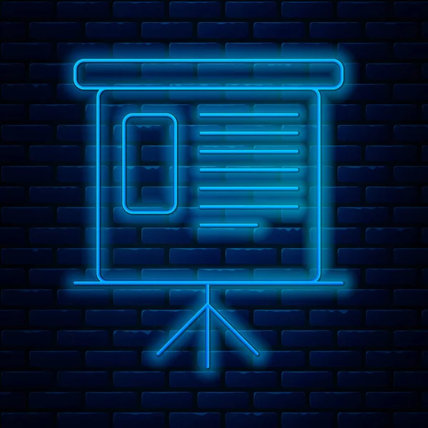 Leuchtende Neon-Line-Präsentation Finanz-Business-Board mit Graph, Zeitplan, Diagramm, Diagramm, Infografik, Tortendiagramm-Symbol isoliert auf Backsteinwand Hintergrund. Vektorillustration — Stockvektor