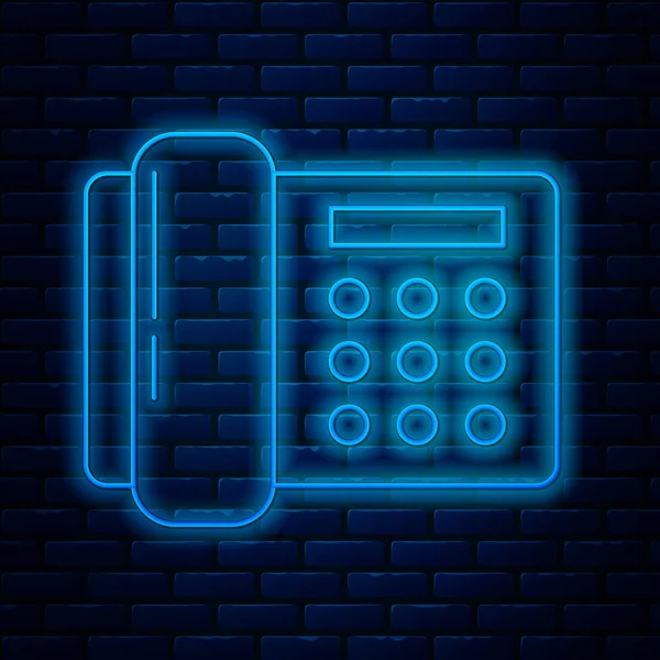 Linha de néon brilhante ícone do telefone isolado no fundo da parede de tijolo. Telefone fixo. Ilustração vetorial — Vetor de Stock