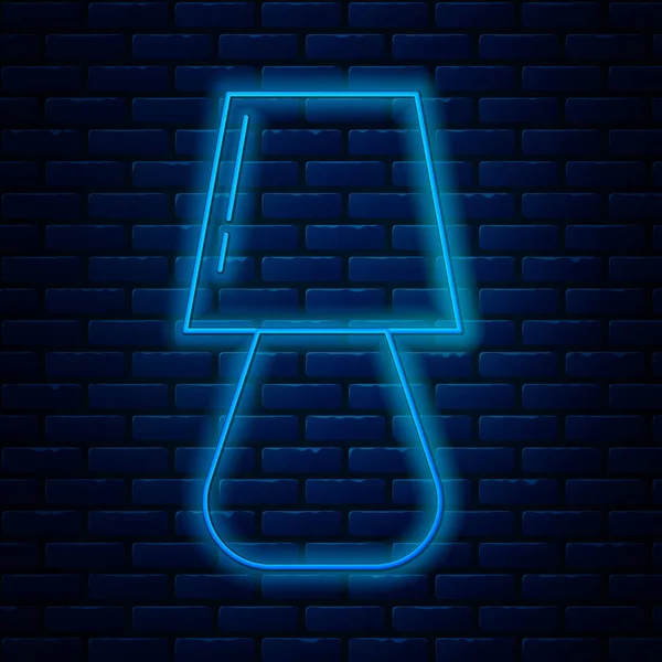 Icono de lámpara de mesa de línea de neón brillante aislado en el fondo de la pared de ladrillo. Ilustración vectorial — Archivo Imágenes Vectoriales