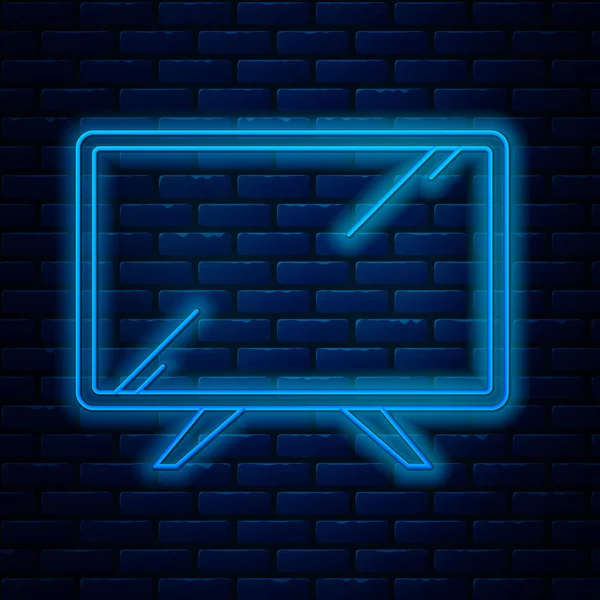 Ragyogó neon vonal Smart Tv ikon elszigetelt téglafal háttér. Televíziós jel. Vektorillusztráció — Stock Vector