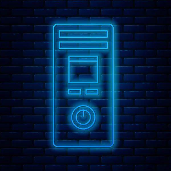 Línea de neón brillante Icono de casa inteligente aislado en el fondo de la pared de ladrillo. Control remoto. Ilustración vectorial — Vector de stock