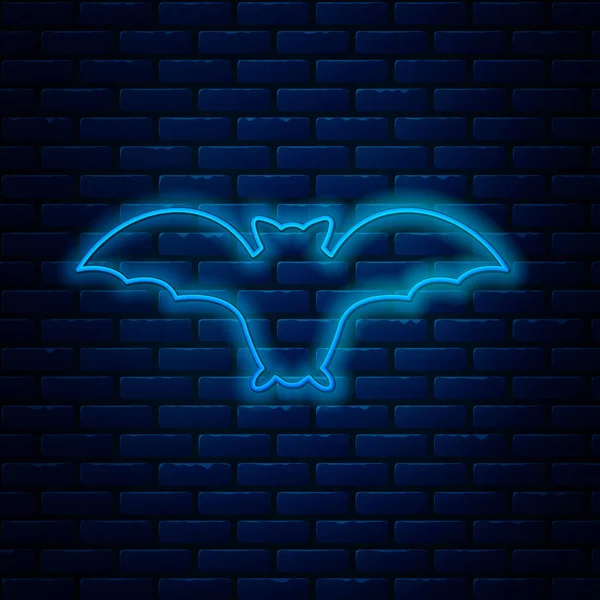 Glowing neon line Flying bat icon isolated on brick wall background. Vector Illustration — Stock Vector