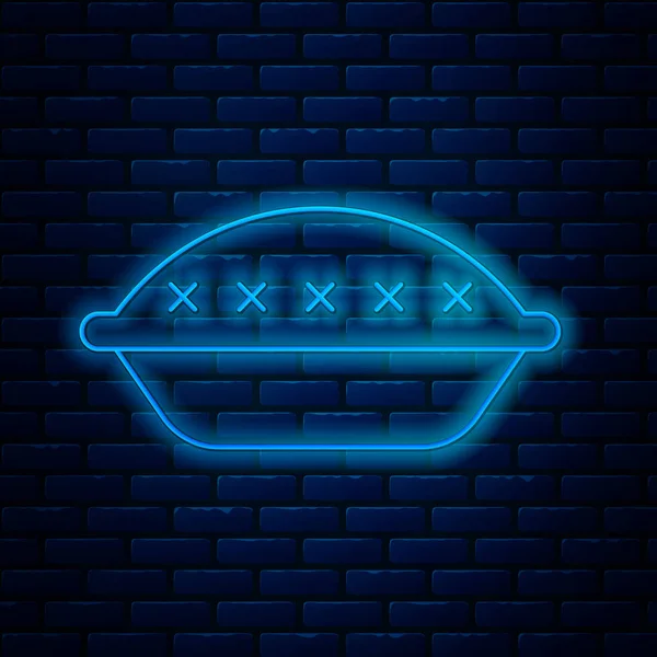 Glowing neon line Homemade pie icon isolated on brick wall background. Vector Illustration — Stock Vector