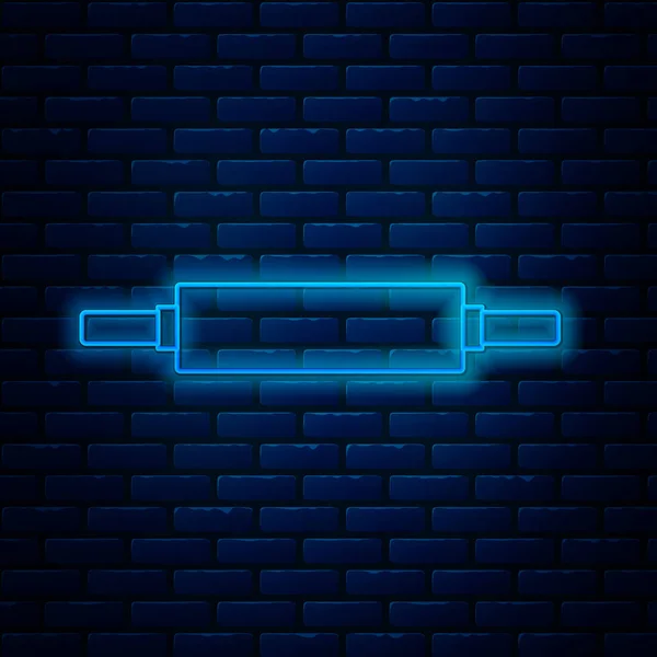 Glowing neon line Rolling pin icon isolated on brick wall background. Vector Illustration — Stock Vector