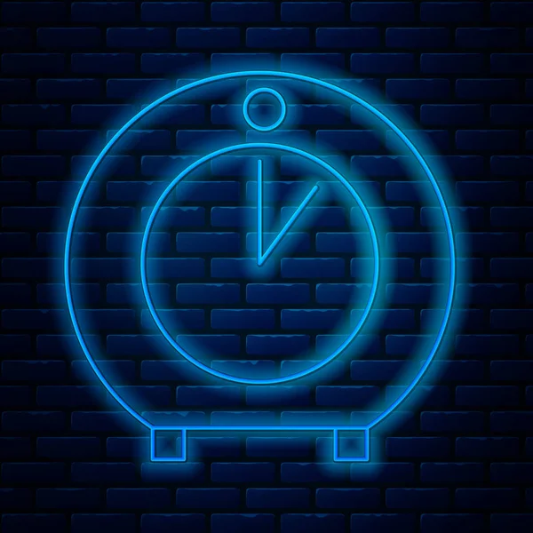 Glowing neon line Kitchen timer icon isolated on brick wall background. Cooking utensil. Vector Illustration — Stock Vector