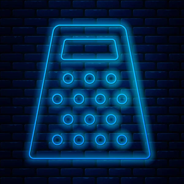 Ragyogó neon vonal Reszelő ikon elszigetelt téglafal háttér. Konyha szimbólum. Főzőeszköz. Evőeszköz jel. Vektorillusztráció — Stock Vector