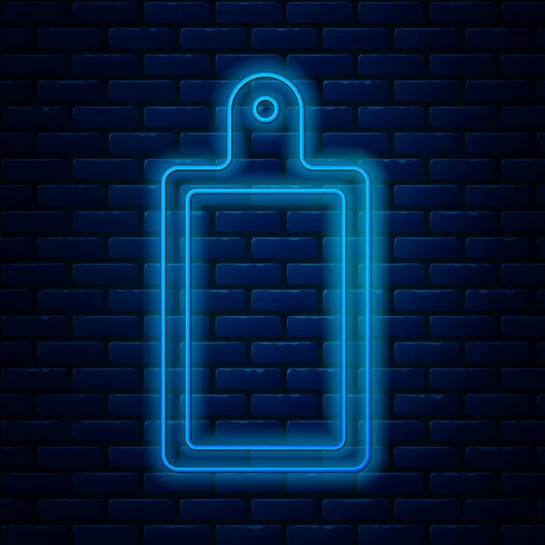 Glödande neon line Skärbräda ikon isolerad på tegel vägg bakgrund. Hacka brädan symbol. Vektor Illustration — Stock vektor