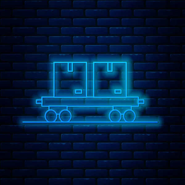 Glowing neon line Railway carriage icon isolated on brick wall background. Vector Illustration — Stock Vector