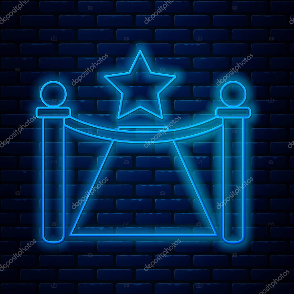 Glowing Neon Line Carpet With Barriers And Star Icon Isolated On Brick Wall Background Vip Event Luxury Celebration Celebrity Party Entrance Vector Illustration Premium Vector In Adobe Illustrator Ai Ai