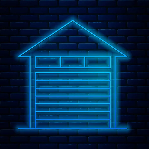 Glowing neon line Closed warehouse icon isolated on brick wall background. Vector Illustration — Stok Vektör