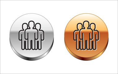 Siyah çizgi kullanıcı grubu simgesi beyaz arkaplanda izole edildi. Bir grup insan ikonu. İş simgesi kullanıcı profili simgesi simgesi. Gümüş-altın halka düğmesi. Vektör İllüstrasyonu