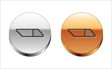Black line Eraser or rubber icon isolated on white background. Silver-gold circle button. Vector Illustration