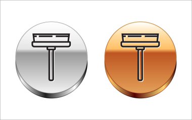 Beyaz arka planda izole edilmiş pencere simgesi için siyah çizgi temizleme servisi. Silecek, kazıyıcı, silecek. Gümüş-altın halka düğmesi. Vektör İllüstrasyonu