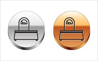 Siyah çizgi Ölçekleme simgesi beyaz arkaplanda izole edildi. Ağırlık ölçüm aletleri. Gümüş-altın halka düğmesi. Vektör İllüstrasyonu