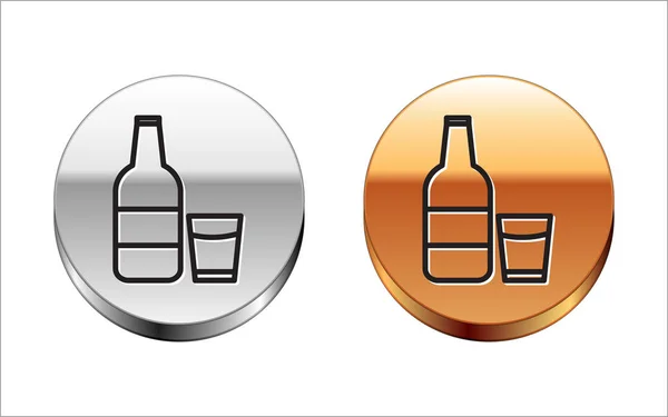 Černá linka Uzavřené skleněné láhve s mlékem a skleněnou ikonou izolované na bílém pozadí. Stříbrný zlatý knoflík. Vektorová ilustrace — Stockový vektor