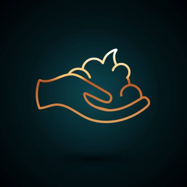 Altın çizgili tıraş köpüğü koyu mavi arka planda izole edilmiş el simgesi. Tıraş köpüğü. Vektör İllüstrasyonu