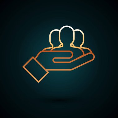 Altın Çizgili Proje takım taban simgesi koyu mavi arka planda izole edildi. İş analizi ve planlama, danışmanlık, takım çalışması, proje yönetimi. Vektör İllüstrasyonu